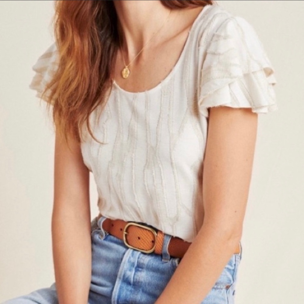 Anthropologie | Dolan Cream Texture Flutter Sleeve